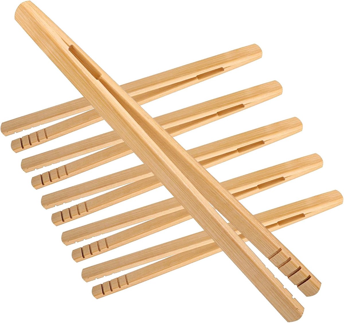 pieces - Food tongs - BBQ tongs - Meat tongs - Kitchen tongs - Bamboo Barbecue tongs - Toaster tongs - Cooking tongs - bamboo tongs - kitchen utensil - with easy grip - for fruit, bread, pickles, cheese, bacon, muffins, barbecue dishes - 18 cm - Image 1