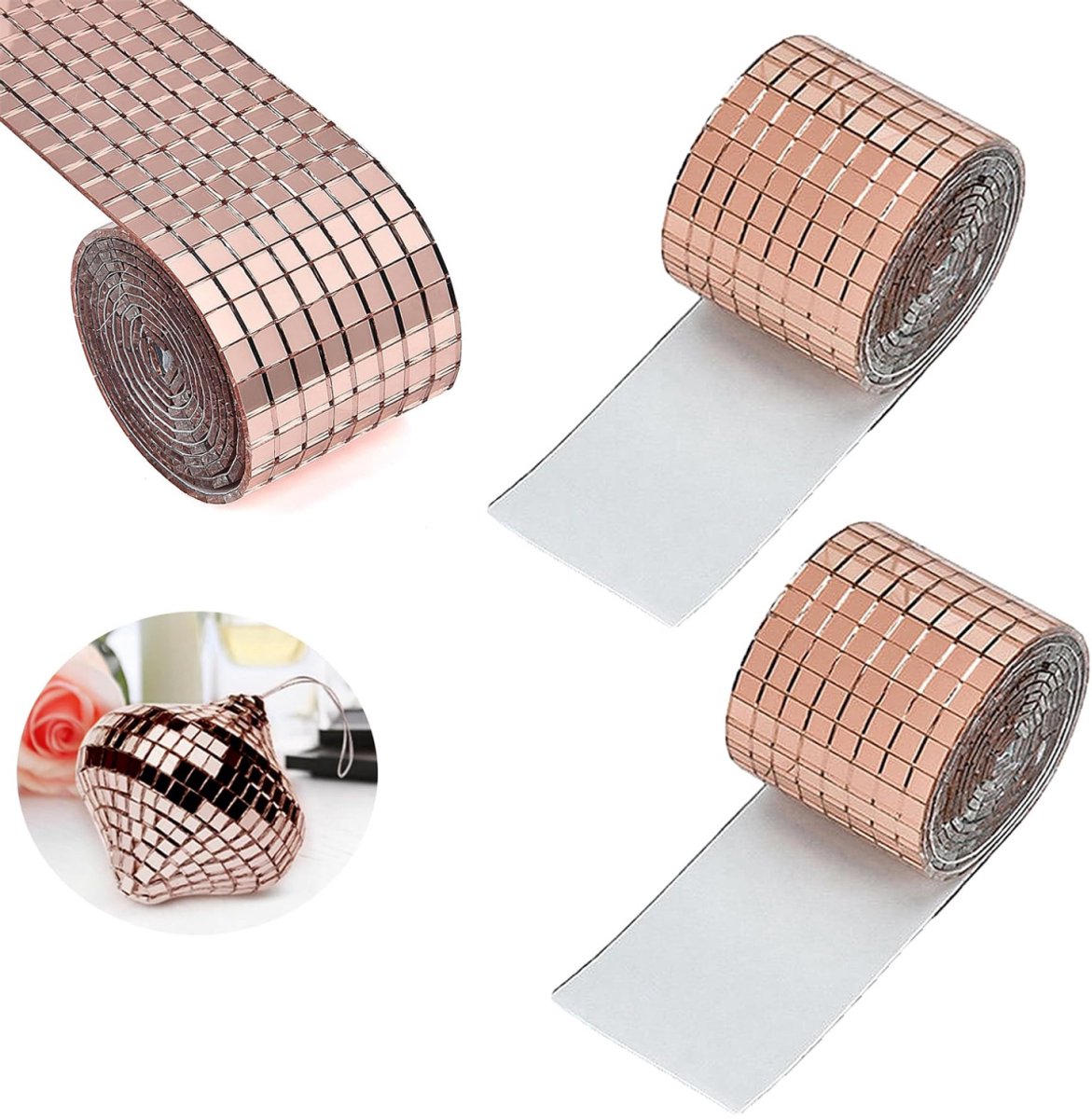 3 pieces - 4*100 cm - Self-adhesive mosaic stickers - Mini square acrylic mosaic tiles - 5*5 mm - self-adhesive acrylic mosaic tiles - mirror mosaic tiles - decorative wall stickers - for kitchen, restaurant, disco party, DIY decoration - pink - Image 1