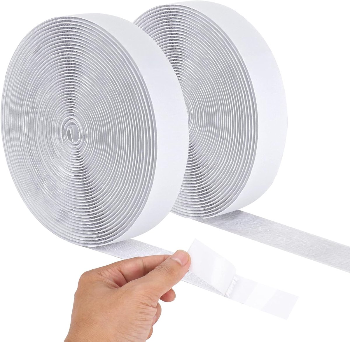 20 mm*10 m - Velcro - self-adhesive tape - reusable tape - nylon fastening strip - strong adhesive strips - with strong adhesive on the back - for sewing, crafting and DIY applications - Indoor and outdoor use - white - Image 1