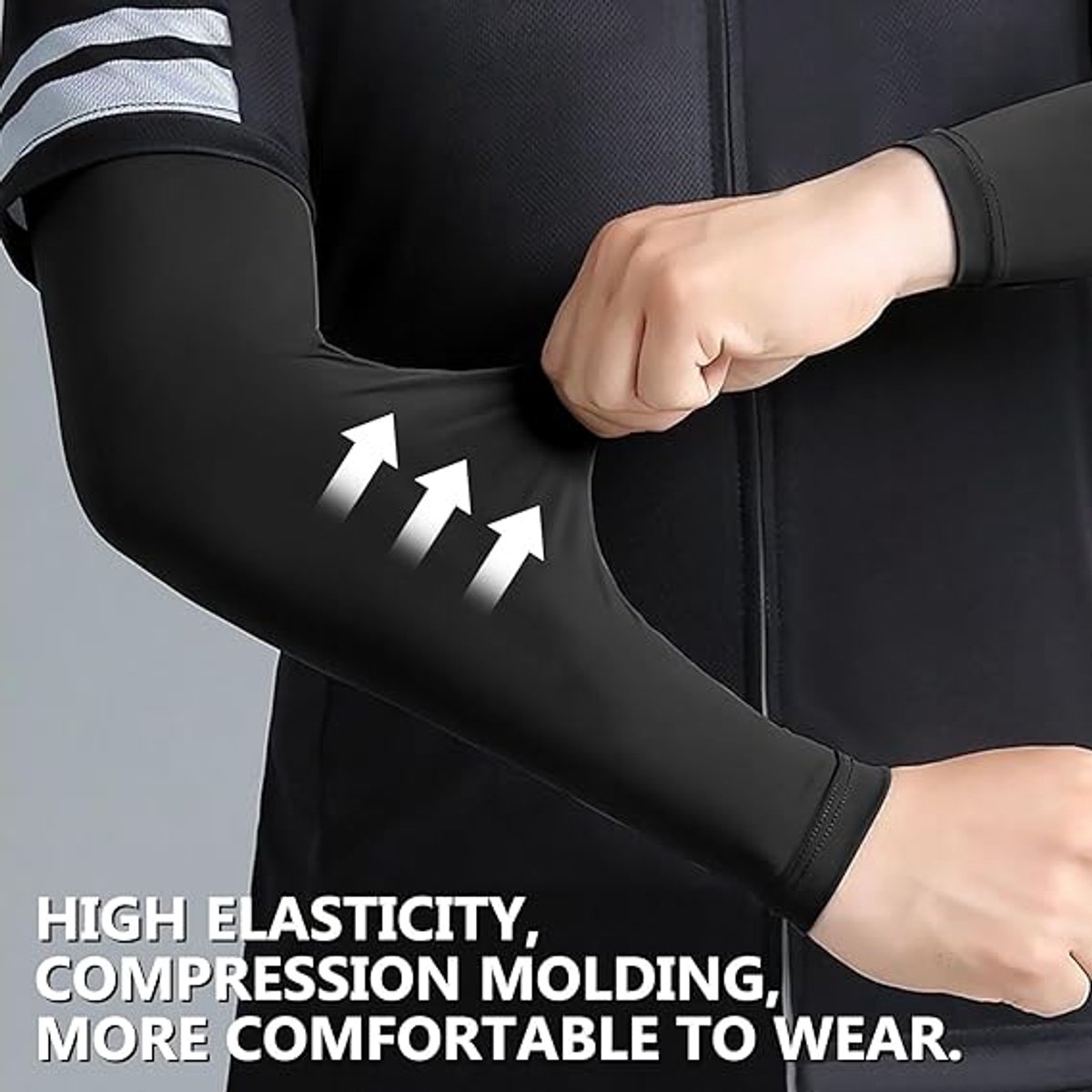 pairs of sleeves - Unisex - Sleeves - Ultralight sleeves - Arm Sleeve - UV protection for arms - Adults - Sunscreen Sleeve Ice Side Arm Sleeves - Comfort Cooling Sports Compression Sleeves - Ideal for sports, cycling, golfing - Black - Image 3