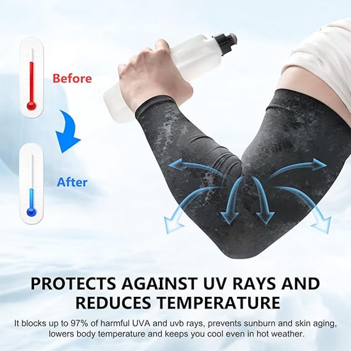 pairs of sleeves - Unisex - Sleeves - Ultralight sleeves - Arm Sleeve - UV protection for arms - Adults - Sunscreen Sleeve Ice Side Arm Sleeves - Comfort Cooling Sports Compression Sleeves - Ideal for sports, cycling, golfing - Black - Image 4