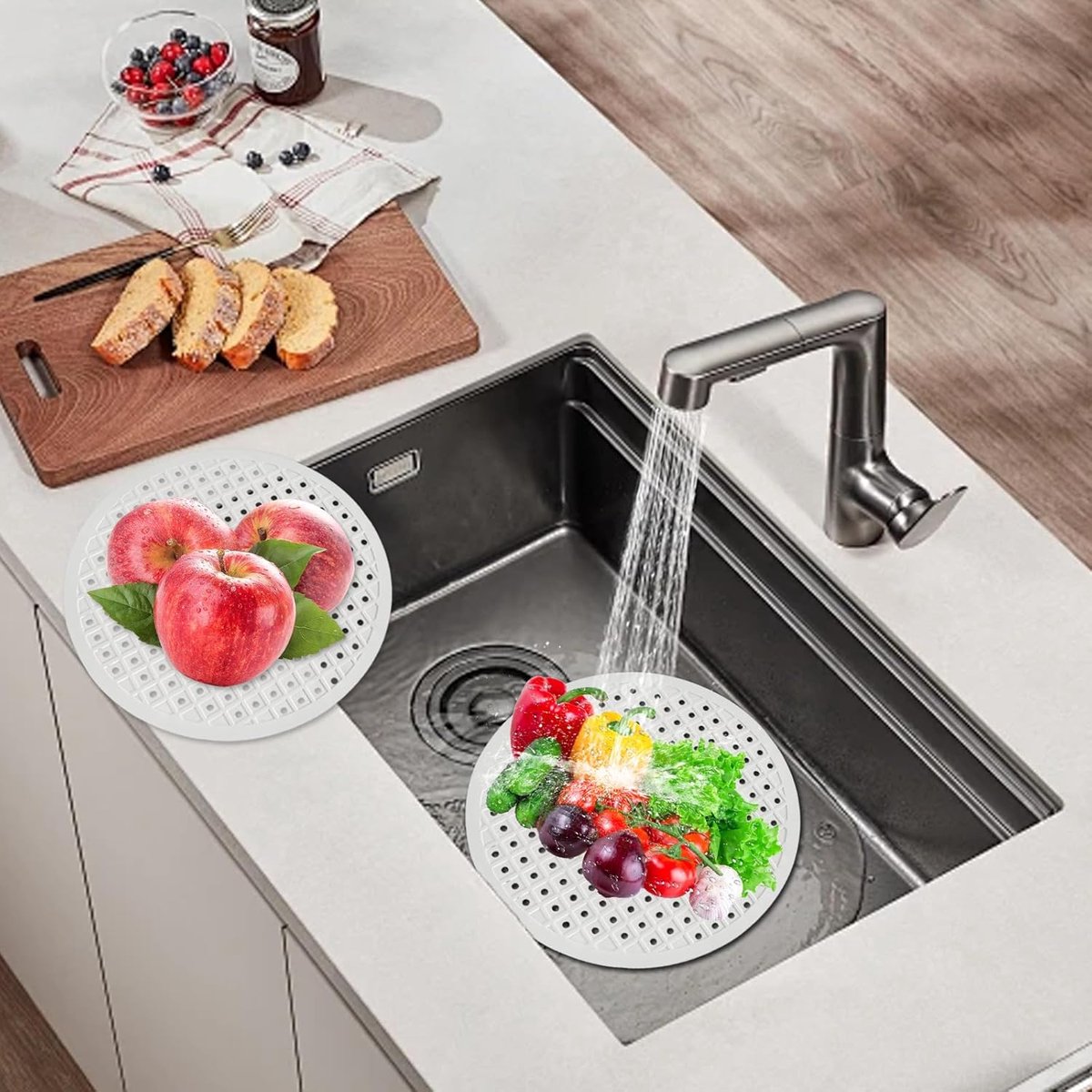 1 Piece Silicone Sink Mat - Washbasin Mat - Sink Mat - Sink Mats - Rubber Countertop Mat for Sink - Cuttable - Foldable - Non-slip - Round sink mat - Protective mat - For countertop - Round White - ø 31 Cm - Image 2