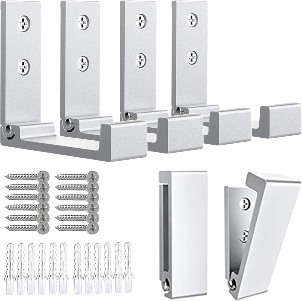 6 pieces - Foldable wall hooks - 6.7*7.5*2.5 cm - Clothes hook - concealable clothes hooks - heavy-duty wall hooks - aluminum hooks - with screws - foldable hooks - for hanging coats, bags, hats, and keys - silver - Image 1