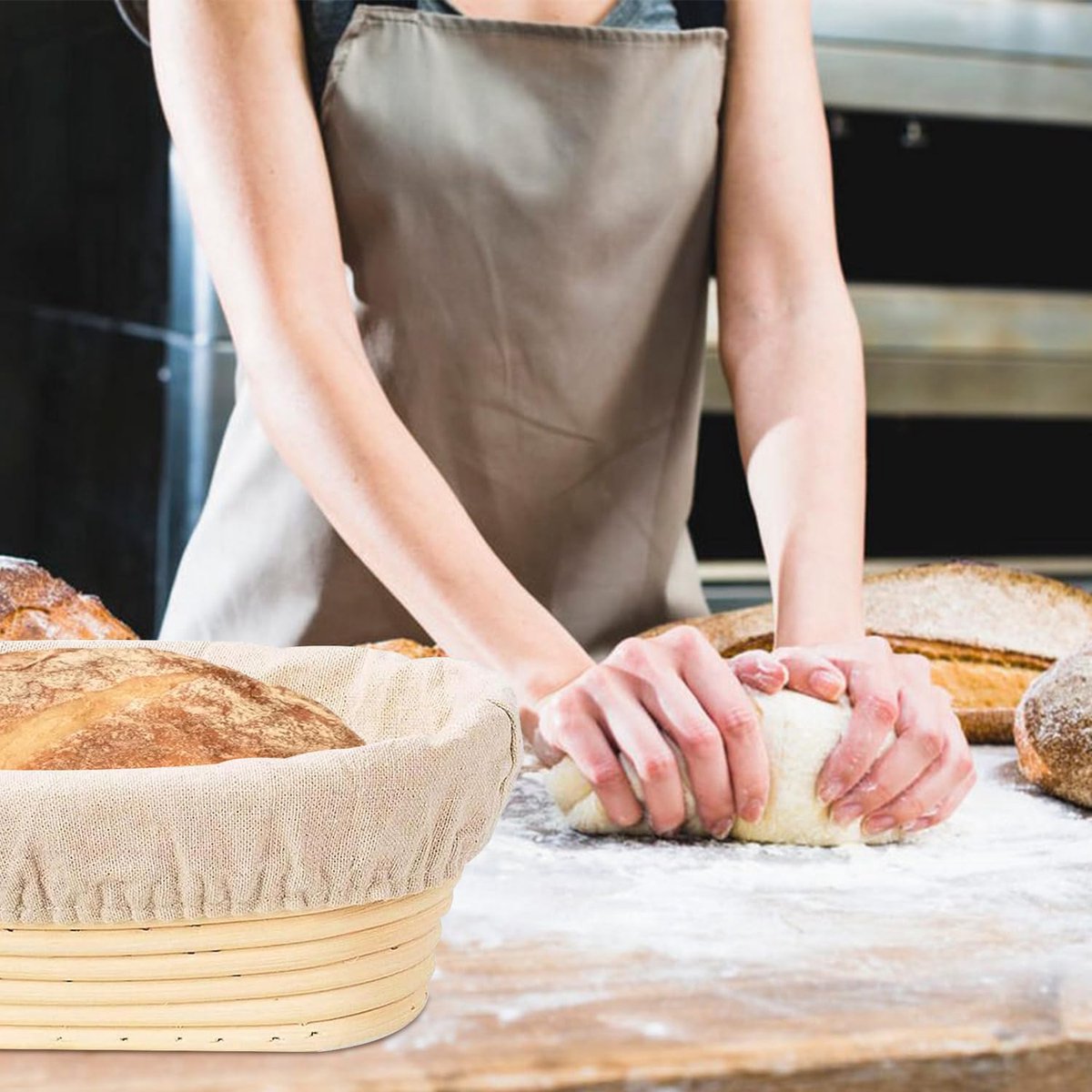 2 pieces - Bread proofing basket - Small proofing basket - Oval bread proofing basket - sourdough proofing basket - small proofing basket - proofing bowls - baking accessories - rattan storage bowl - lined - for professional and home bakers - oval - 25*15 - Image 2