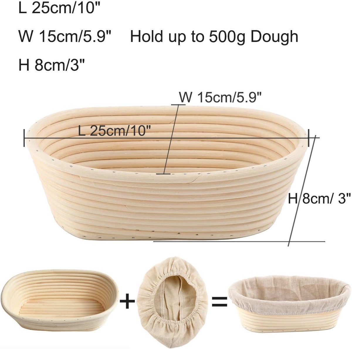 2 pieces - Bread proofing basket - Small proofing basket - Oval bread proofing basket - sourdough proofing basket - small proofing basket - proofing bowls - baking accessories - rattan storage bowl - lined - for professional and home bakers - oval - 25*15 - Image 5