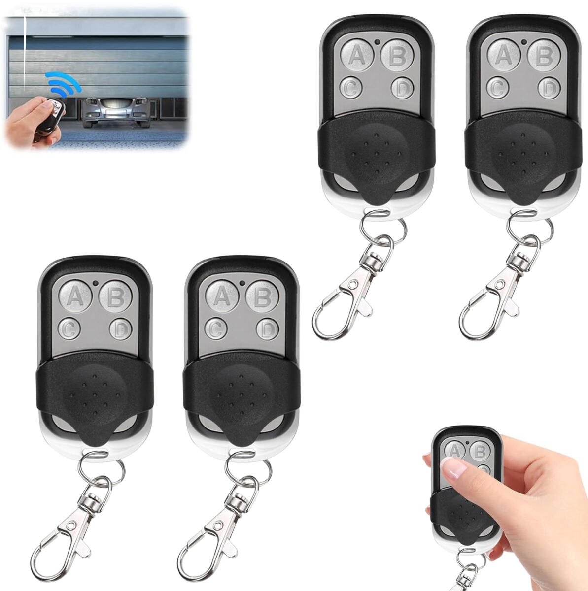pieces - 433 MHz - Remote control - Garage door openers - Remote control for car garage door - universal garage door remote control - automatic garage door remote control - for car garage door - with keychain - 4 channels - Image 1