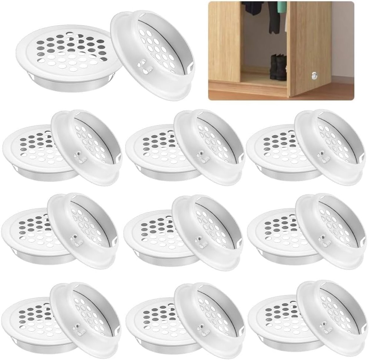 20 pieces - ventilation grilles - 35mm - round ventilation grilles - stainless steel ventilation openings - stainless steel exhaust ventilation grilles - round ventilation grille - round mesh openings - for furniture, kitchens, wardrobes and cabinets - wh - Image 1
