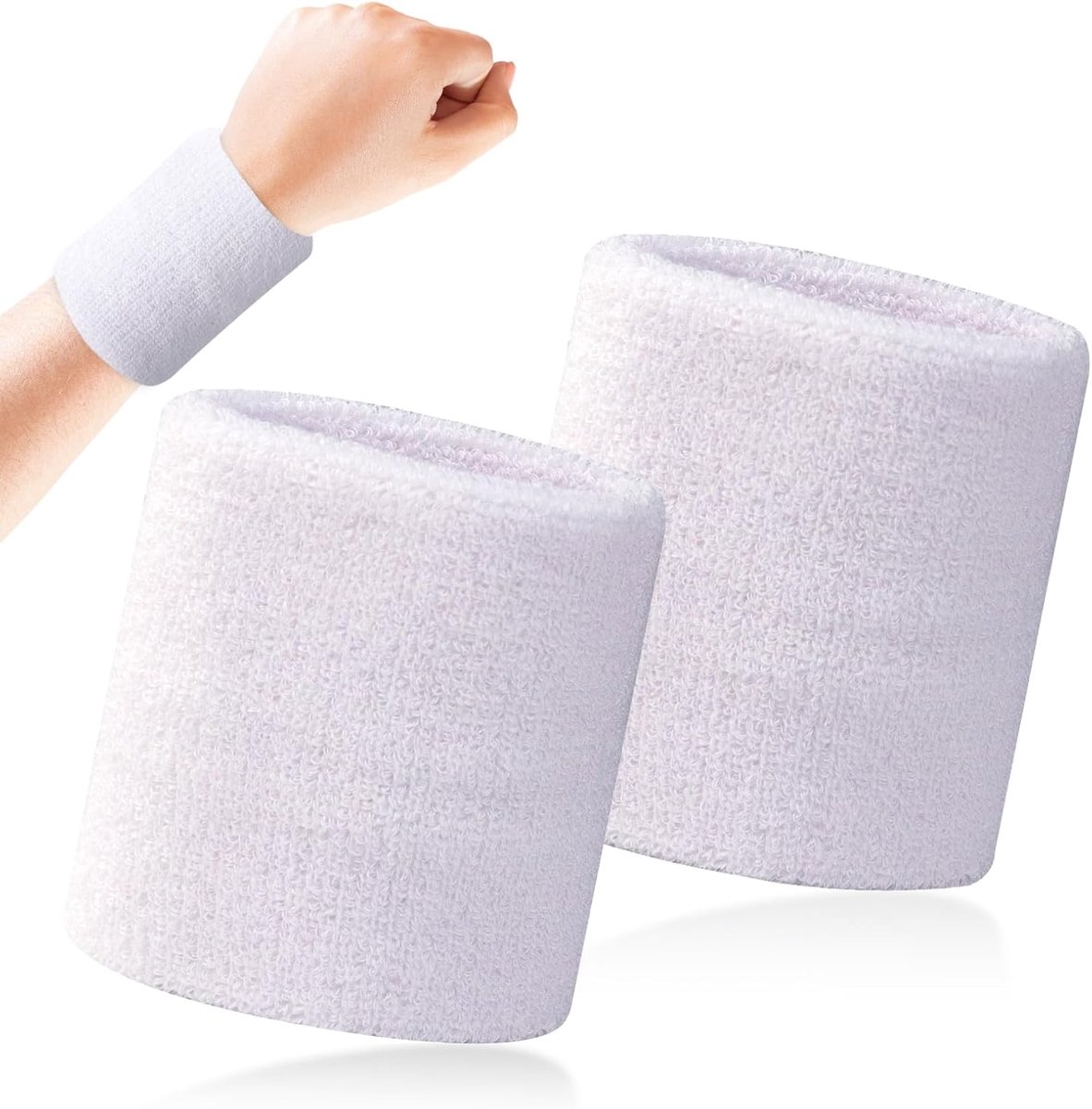 Sports wristband - 2 pieces Sweatbands - Sweatbands - Wrist - Wristbands - Wristbands - wrist headband - sports wristband - sports soft cotton wrist headband - absorbent terry cloth cuff - for gym tennis running basketball - White - Image 1