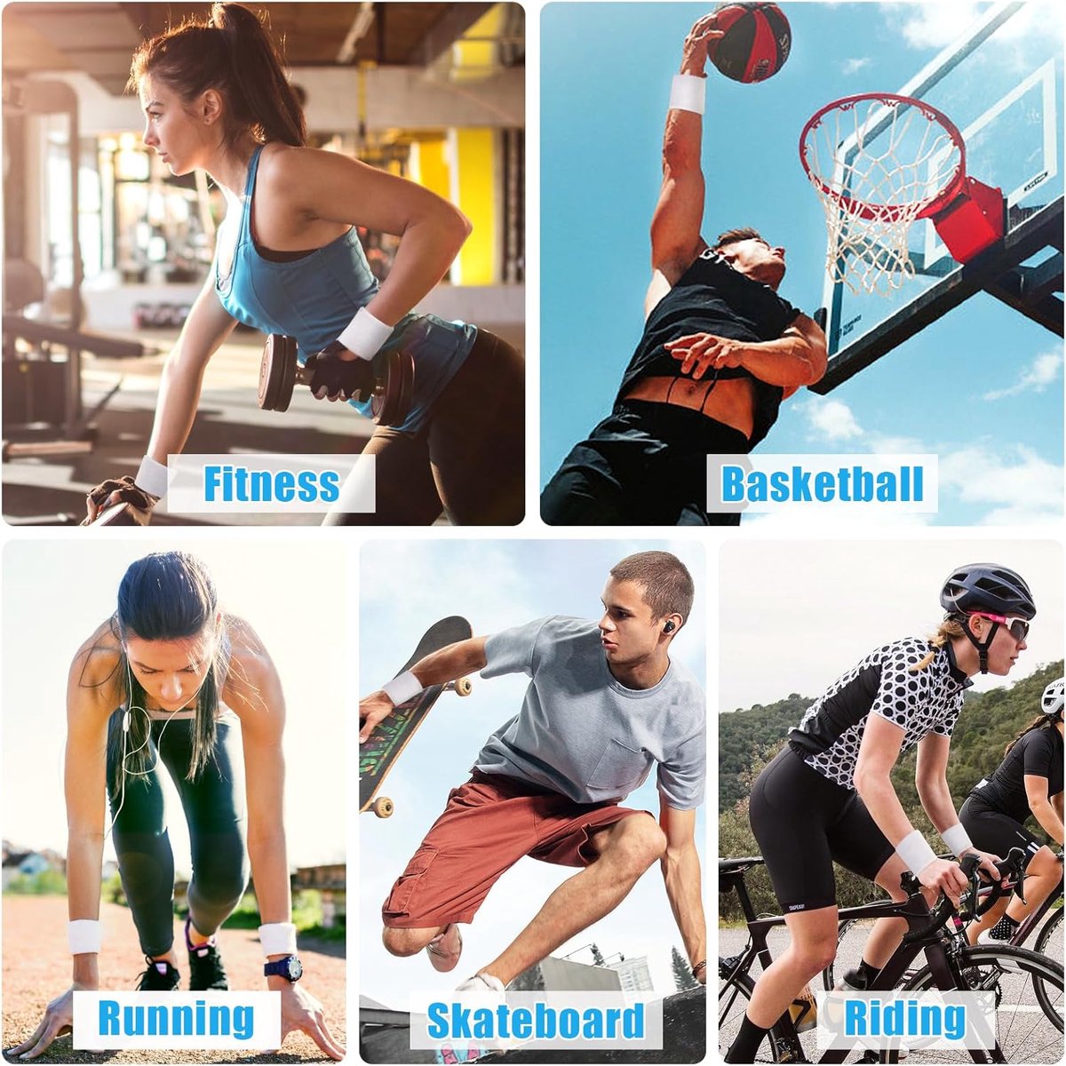 Sports wristband - 2 pieces Sweatbands - Sweatbands - Wrist - Wristbands - Wristbands - wrist headband - sports wristband - sports soft cotton wrist headband - absorbent terry cloth cuff - for gym tennis running basketball - White - Image 3