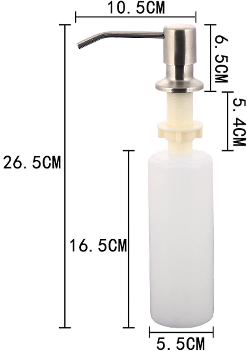 Soap Dispenser - 300 ml - Kitchen Detergent Dispenser - Sink Soap Dispenser - Stainless Steel Kitchen Detergent Dispenser - Refillable Soap Dispenser - With 360° Rotating Pump - Kitchen Accessories - Silver - Image 2