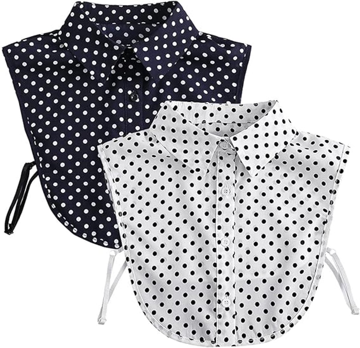 2 pieces - Women's Shirt Collar - Shirt Collar - Detachable Collar - Small Shirt Collar - Faux Detachable Collar - Detachable Pointed Collar - Small Collar - Pointed Collar - Shirt Replacement - Blouse - Adjustable - One Size - White and Black Dots - Image 1