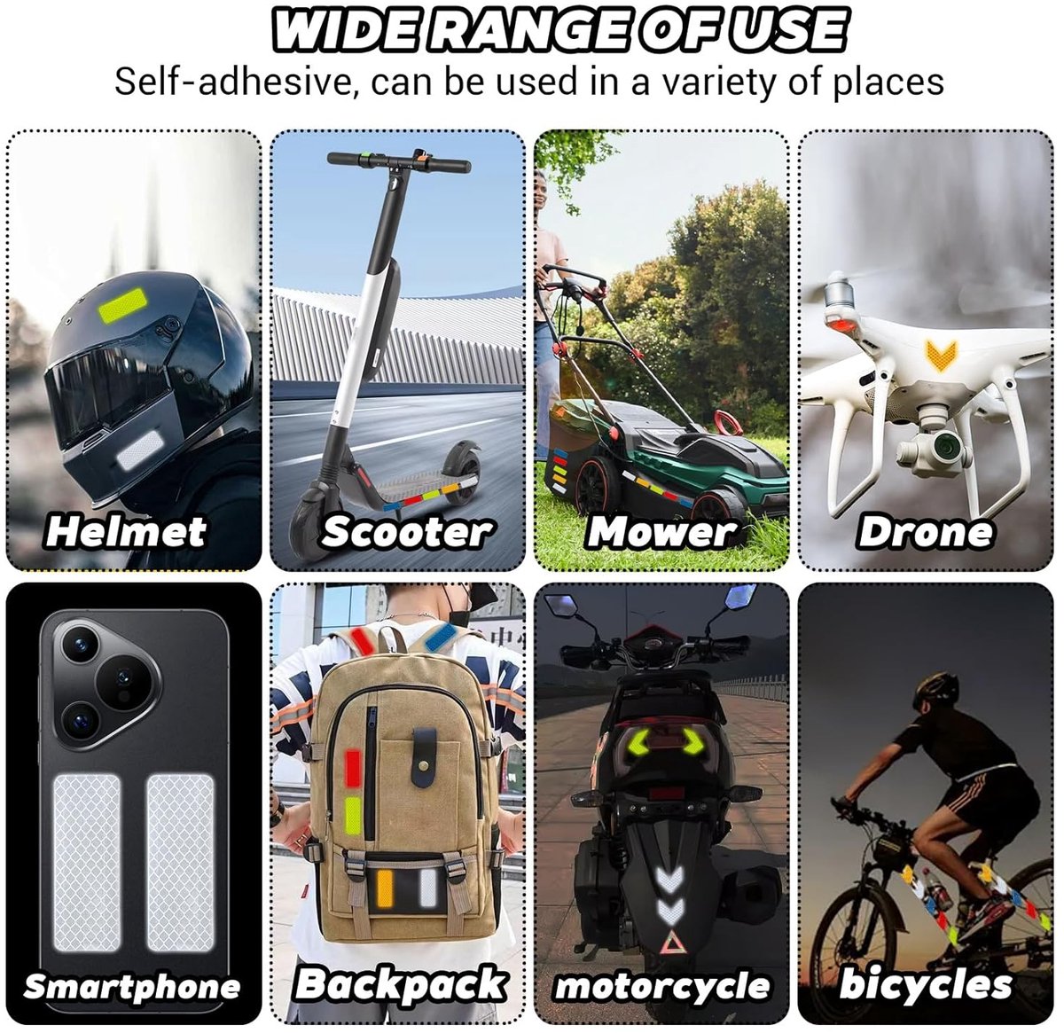 100 pieces - reflective stickers - reflective tape - reflective safety warning strips - reflective strips - waterproof - for bicycles, helmets, cars, mailboxes, backpacks, trailers and outdoor equipment - rectangle and arrow - Image 4