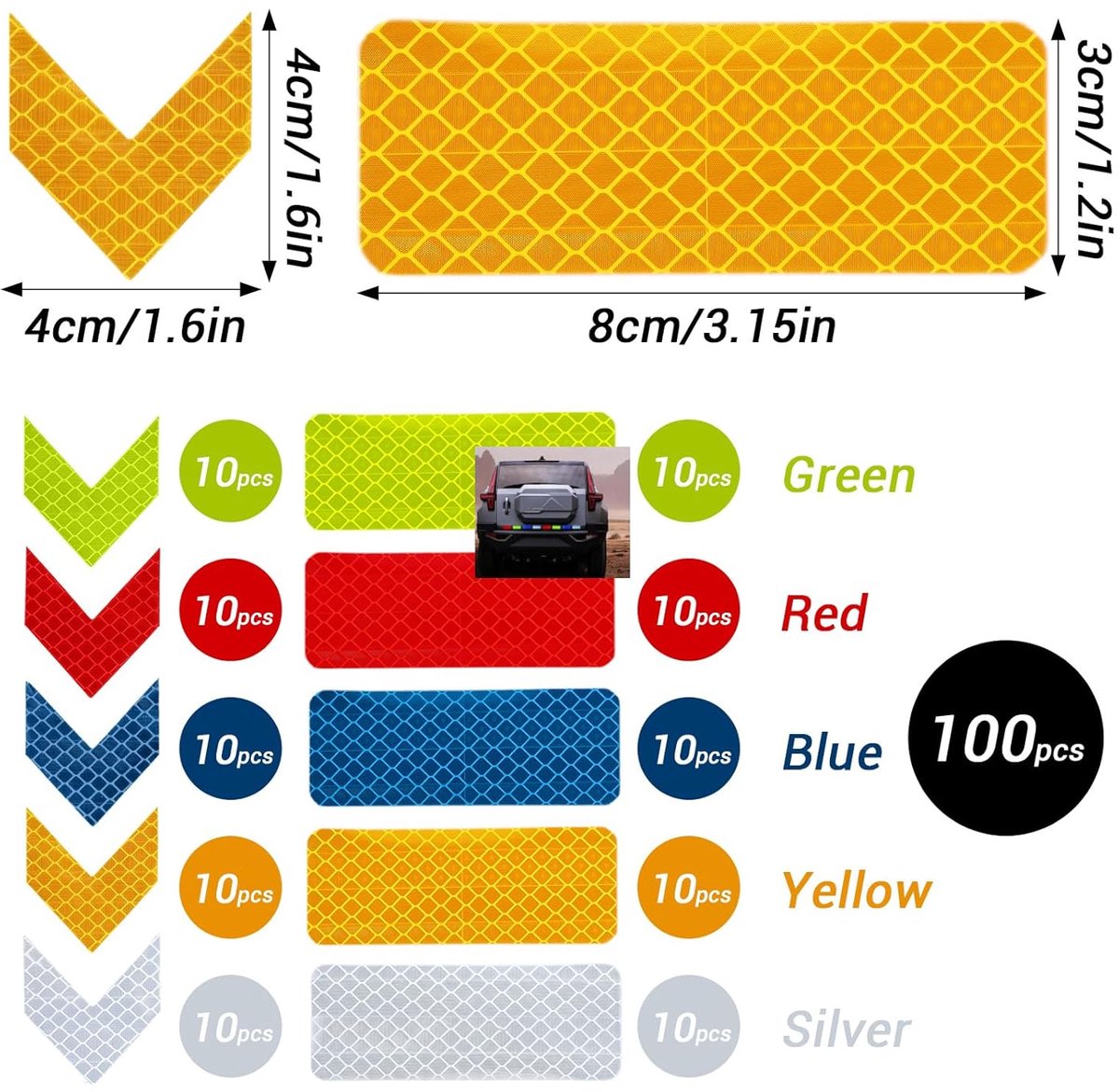 100 pieces - reflective stickers - reflective tape - reflective safety warning strips - reflective strips - waterproof - for bicycles, helmets, cars, mailboxes, backpacks, trailers and outdoor equipment - rectangle and arrow - Image 5