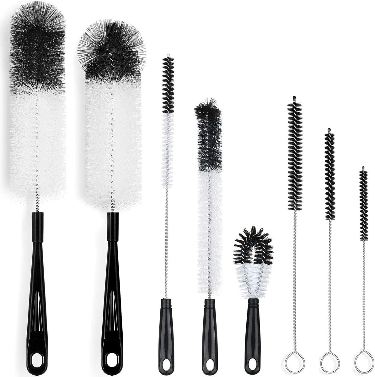 8-Pack Bottle Cleaning Brush Set - Cleaning Brush - Bottle Brush - Black bottle cleaner with long handle - for washing narrow wine/beer bottles/thermos flask/bottle cup/sports tank/kettle - lid brush - straw brush - Bottle cleaner - Image 1
