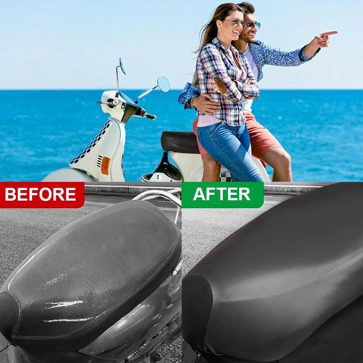 Motorcycle Seat Cover - Electric Bike Seat Cover - Scooter Seat Cover - Rain Seat Cover Scooter - Waterproof PU Scooter Seat Cover - Universal Seat Cover - Wear-Resistant Waterproof Cover - Seat Cover - For Most - 80*60 cm - Black - Image 2