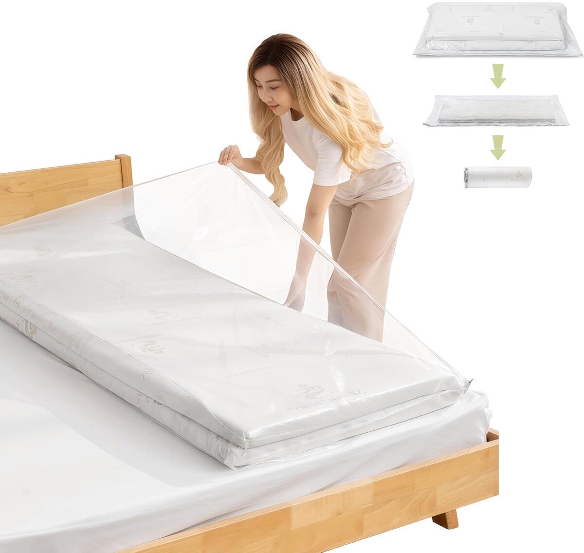 Large vacuum storage bags - 220*100cm - vacuum mattress bag - waterproof - resealable - with zipper - reusable - space-saving bags - vacuum seal - for mattresses, clothing - vacuum pump not included - transparent - Image 1