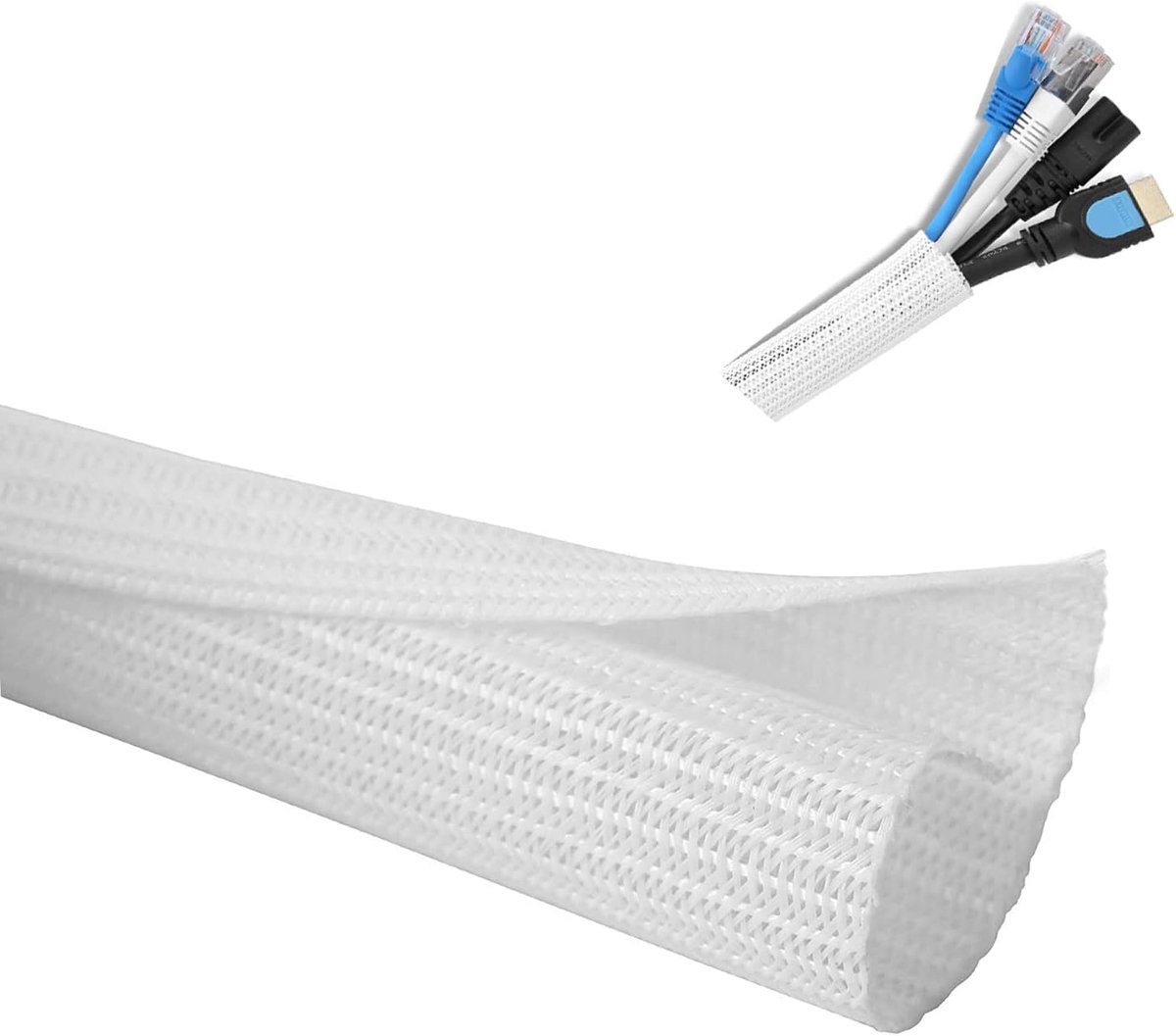 Cable Organizer - 2 m - cable management - Cable Sleeve - cable organizer - Velcro - Braided cable sleeve - Cable protector - for TV, computer, home theater, automotive, domestic, industrial, electrical wires - Prevent pets from chewing - Image 1