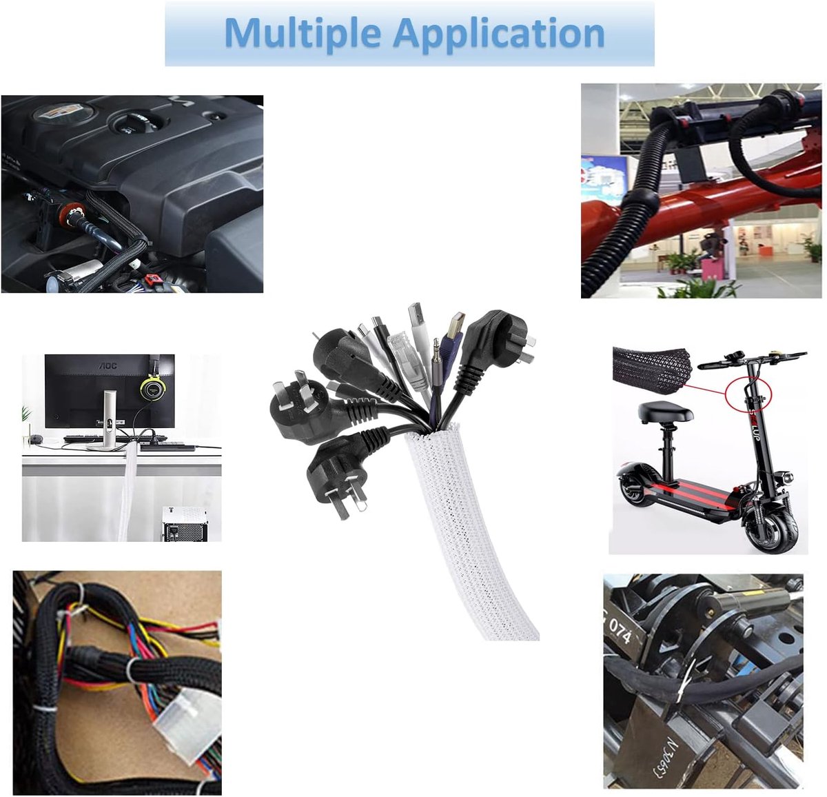 Cable Organizer - 2 m - cable management - Cable Sleeve - cable organizer - Velcro - Braided cable sleeve - Cable protector - for TV, computer, home theater, automotive, domestic, industrial, electrical wires - Prevent pets from chewing - Image 5