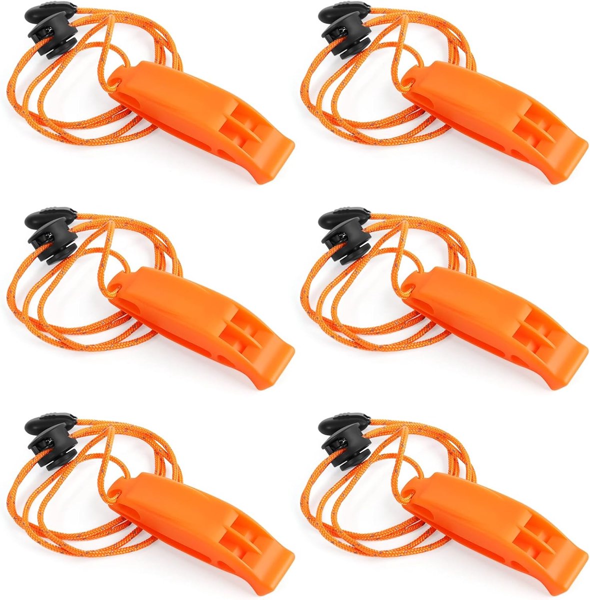 6 pieces - Emergency whistle - survival whistles - dual frequency - emergency whistle - with reflective cord, adjustable clip - emergency whistle survival whistle - for rescue operations in nature, hiking, camping, hunting and safety at sea - orange - Image 1