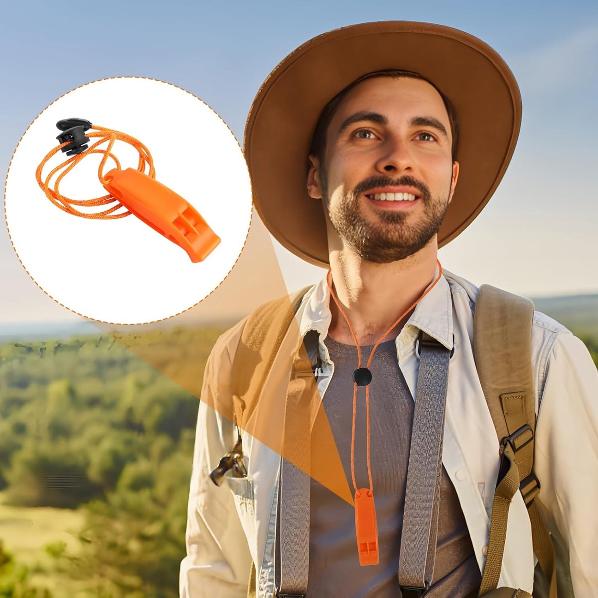 6 pieces - Emergency whistle - survival whistles - dual frequency - emergency whistle - with reflective cord, adjustable clip - emergency whistle survival whistle - for rescue operations in nature, hiking, camping, hunting and safety at sea - orange - Image 2