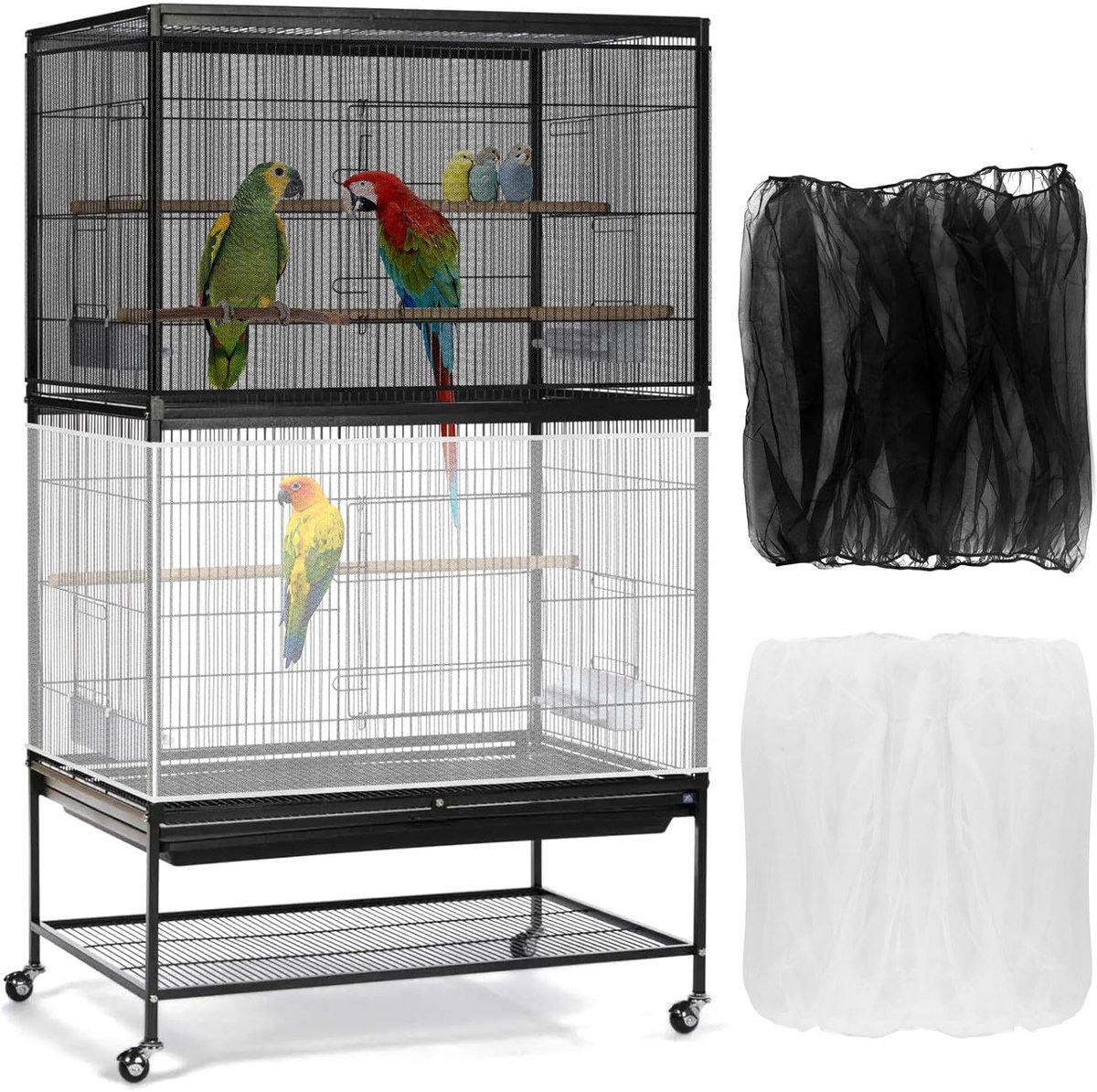 Birdcage Mesh Cover - Universal Birdcage Cover - Birdcage Splash Guard - Seed Catcher - Dust Cover for Birdcage - Birdcage Cover Skirt - Dustproof Mesh Cover - Dust Cover - Net - Birdcage Accessories - 40*150-220 cm - Black and White - Image 1