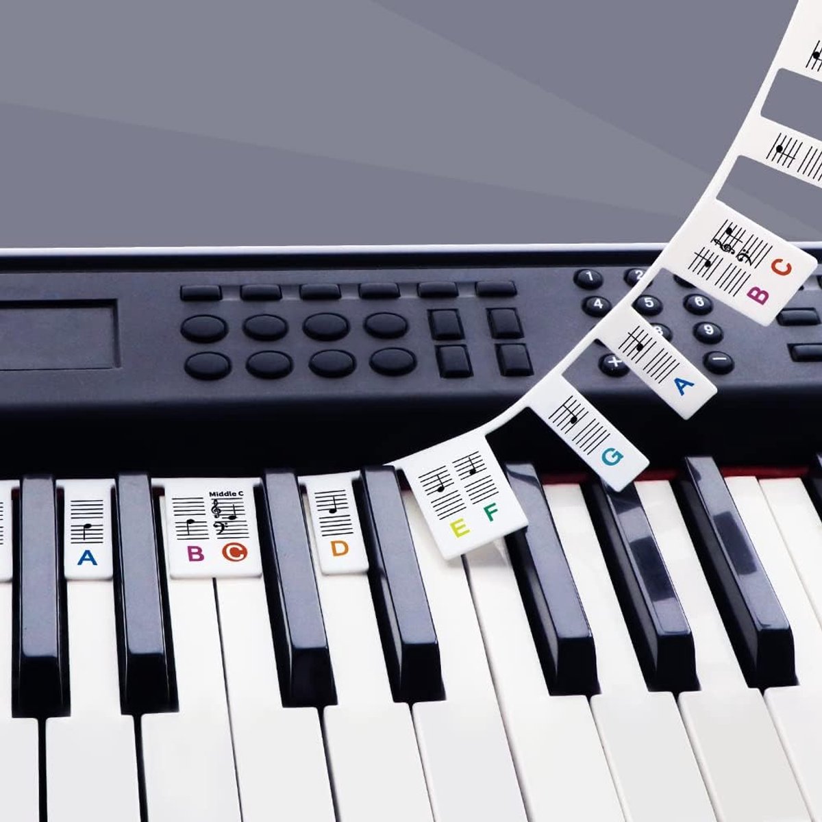 Piano/Keyboard Stickers - 88 keys - Removable Piano Key Stickers - piano stickers - Silicone - learn to play strip - Piano key stickers - Reusable - removable - with numbers - Easily Learn Music Notes - for beginners - Image 1