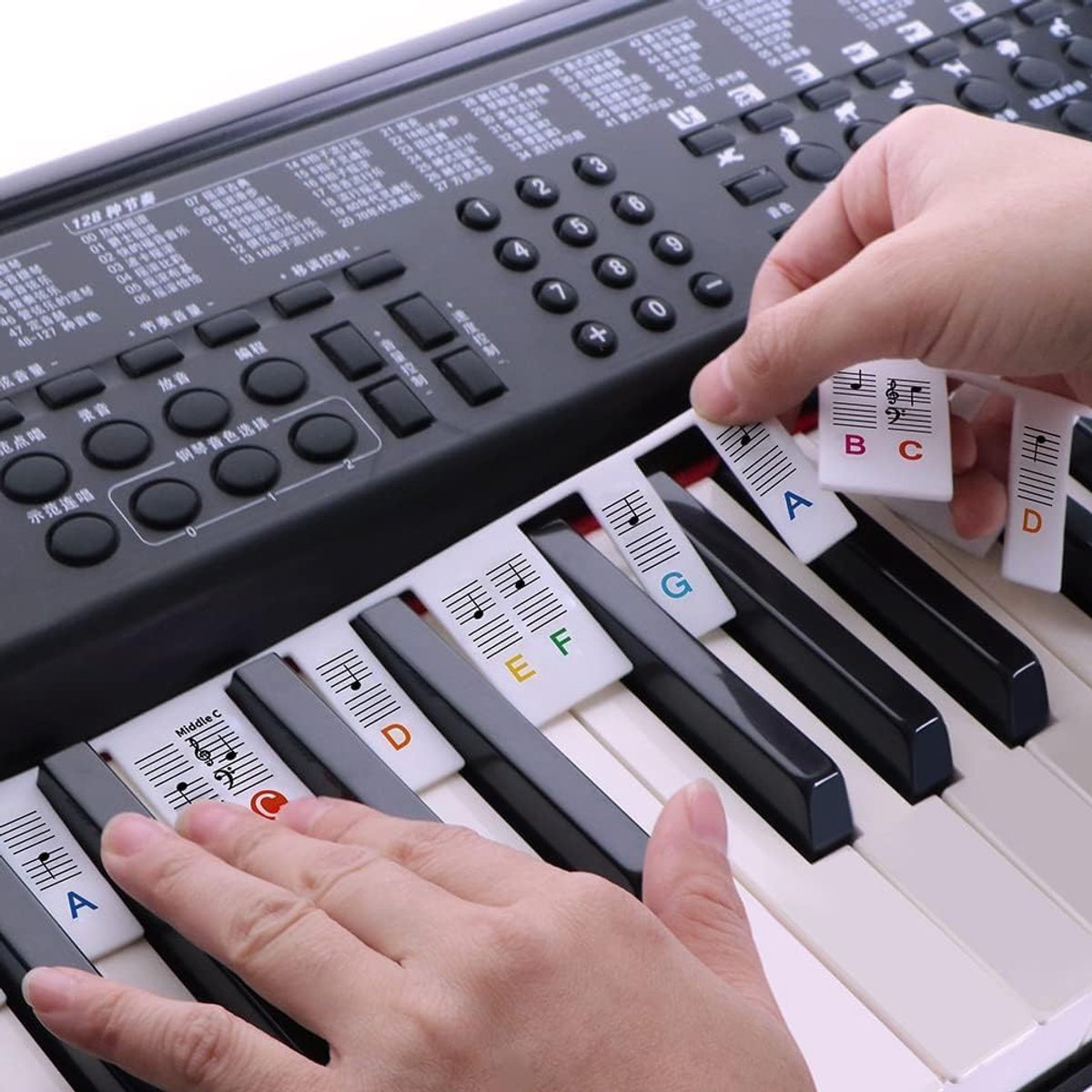 Piano/Keyboard Stickers - 88 keys - Removable Piano Key Stickers - piano stickers - Silicone - learn to play strip - Piano key stickers - Reusable - removable - with numbers - Easily Learn Music Notes - for beginners - Image 4