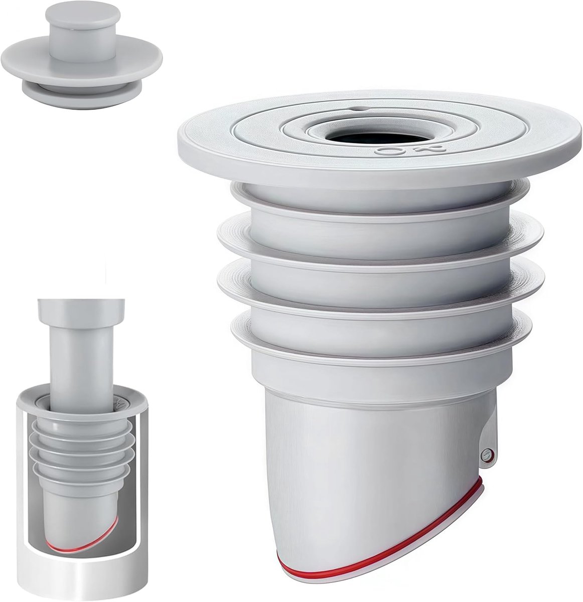 Washing machine drain plug - Sealing ring - suitable pipe inner diameter 45-50 mm - Drain plug - Sewer seals - Floor drain plug cover - drain pipe seal - anti-odor drain seal - with lid - for home, kitchen and bathroom - grey - Image 1