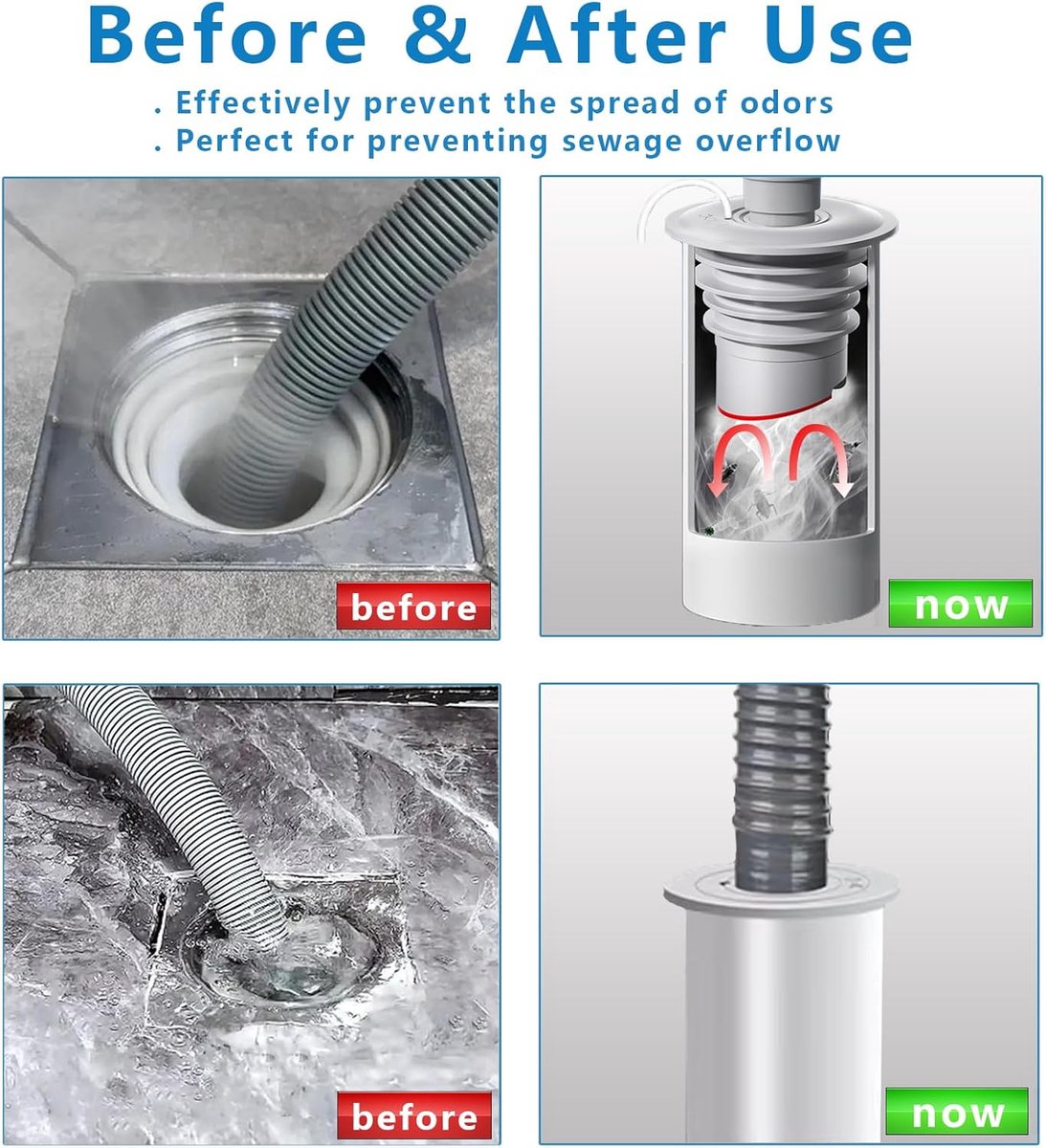 Washing machine drain plug - Sealing ring - suitable pipe inner diameter 45-50 mm - Drain plug - Sewer seals - Floor drain plug cover - drain pipe seal - anti-odor drain seal - with lid - for home, kitchen and bathroom - grey - Image 4