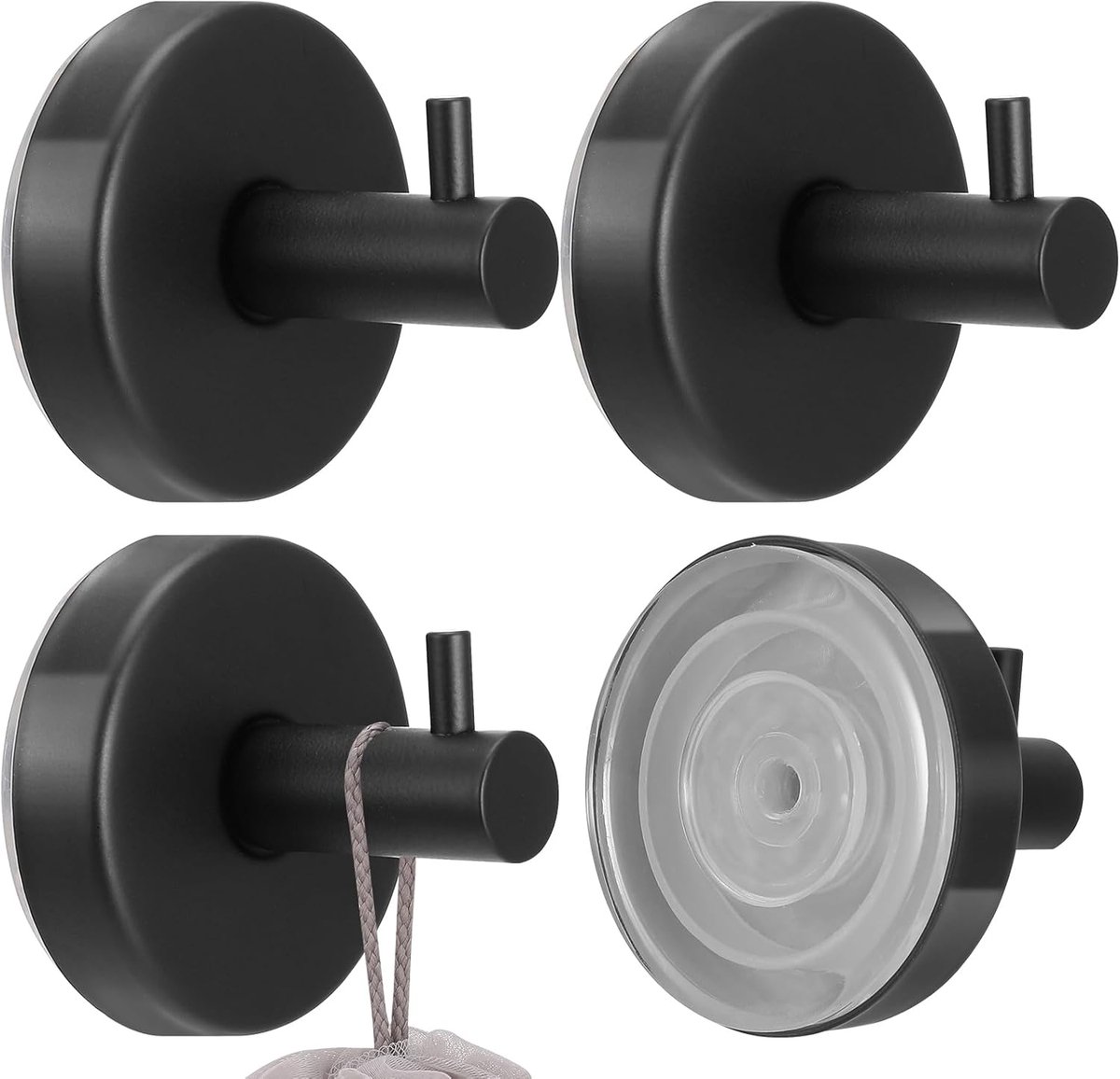 4 pieces - 6*6*5.5 cm - Suction cup hooks - Hooks with vacuum suction cup - towel hooks without drilling - waterproof - suction cup hook for shower, bathroom, kitchen, glass door - black - Image 1