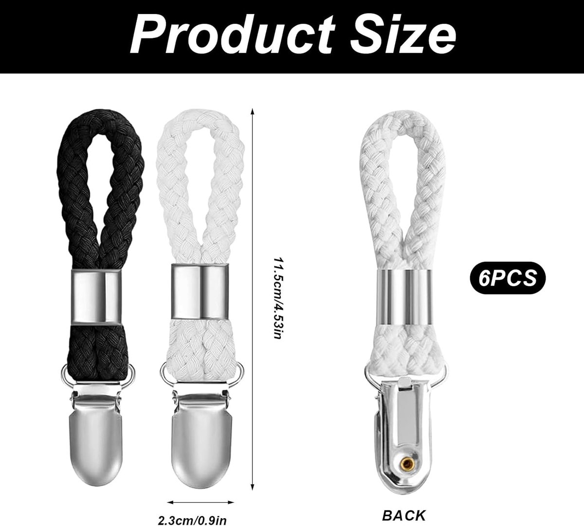 6 pieces - towel clips - bath towel clip - metal kitchen tea towel hooks - with woven cotton rope loop - for hanging tea towel holders in kitchen, bathroom, home - black and white - 11*2.3 cm - Image 2