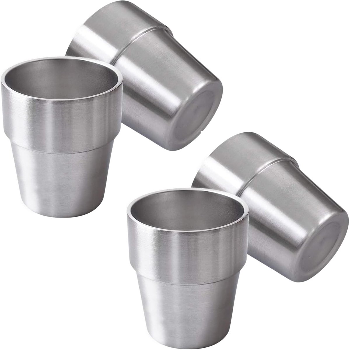 4 pieces - Stainless steel cup - 180 ml - Stackable stainless steel cups - metal cup - Double-walled insulated drinking cups Glasses - for home, restaurant, office, camping, party - 7.2*5.5*7.5 cm - silver - Image 1