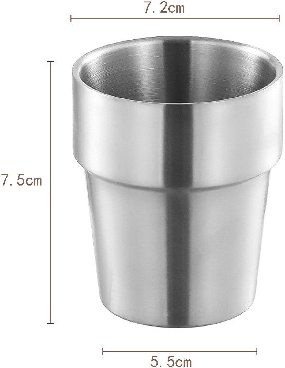 4 pieces - Stainless steel cup - 180 ml - Stackable stainless steel cups - metal cup - Double-walled insulated drinking cups Glasses - for home, restaurant, office, camping, party - 7.2*5.5*7.5 cm - silver - Image 5
