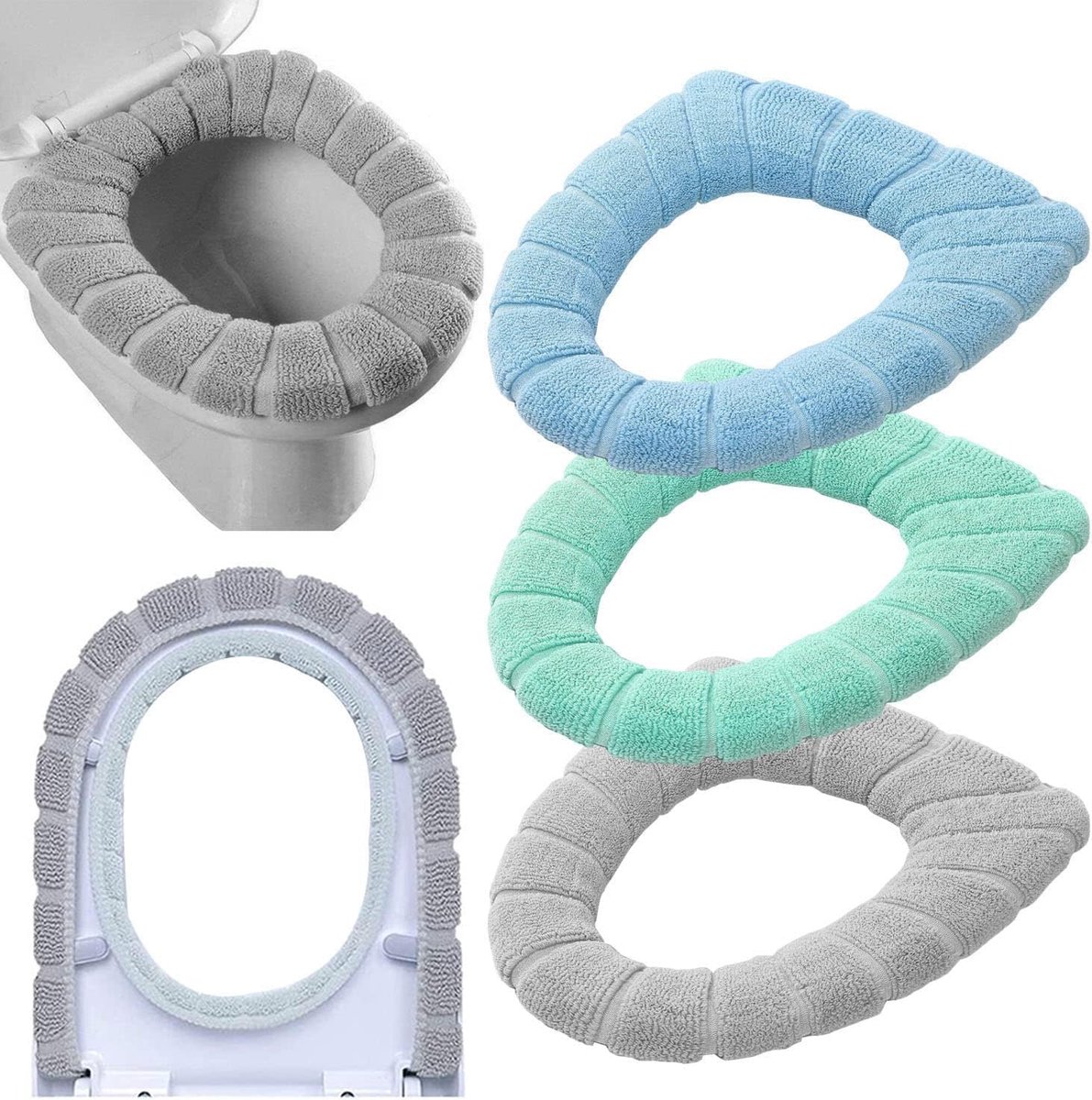 3-Piece Toilet Seat Cover - Toilet Seat Cover - Soft Toilet Seat - Toilet Cover - Toilet Seat Cover - WC Seat Cover - Universal Toilet Seat Cover - toilet seat cover - Reusable - Universal Fit - For Most Toilet Seats - Grey, Green, Blue - Image 1