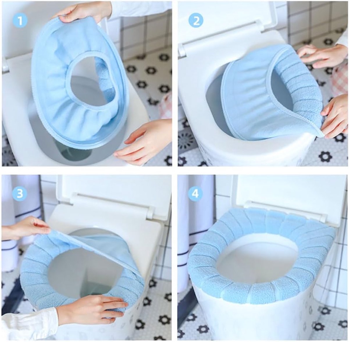 3-Piece Toilet Seat Cover - Toilet Seat Cover - Soft Toilet Seat - Toilet Cover - Toilet Seat Cover - WC Seat Cover - Universal Toilet Seat Cover - toilet seat cover - Reusable - Universal Fit - For Most Toilet Seats - Grey, Green, Blue - Image 5