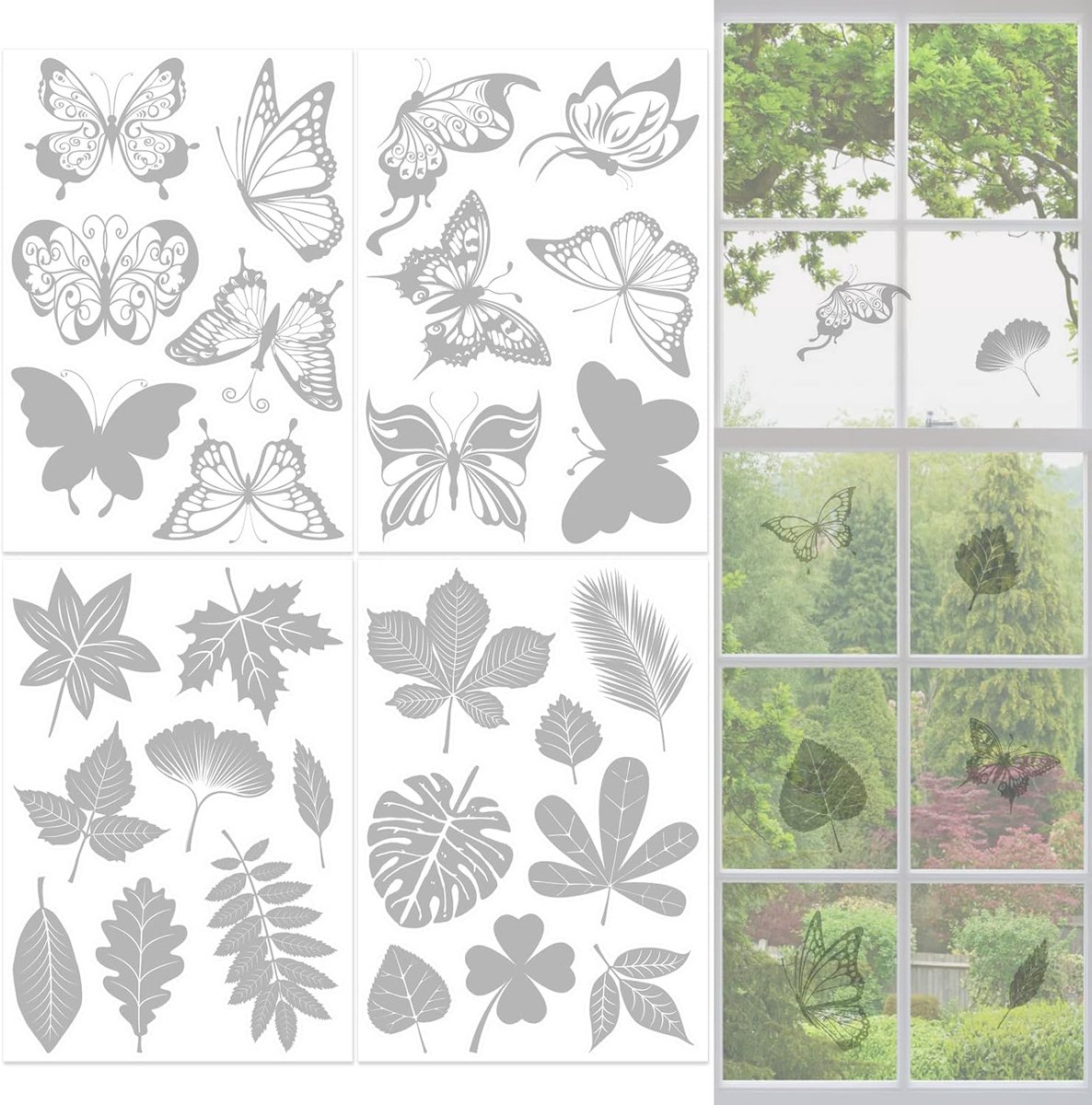 28 pieces - transparent window stickers - butterfly patterns and leaf shapes - warning decorative stickers - for home - window stickers - window decoration - prevent birds from hitting glass - Image 1