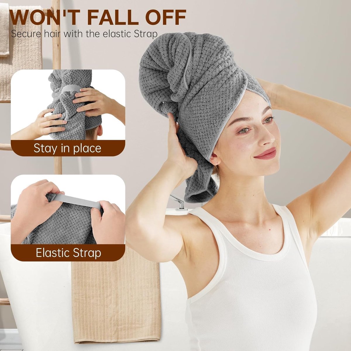 2 pieces - Microfiber Hair Towel - Microfiber Drying Towels - Microfiber towels - Hair Drying Towel - Hair Towel - Fast-drying Headscarf - wet hair towels - dry hair towels - for wet hair, showering and make-up - 100*60 cm - pink, grey - Image 5