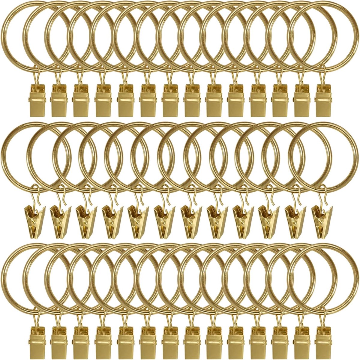 Metal Curtain Hooks with Clamps and Rings - 40 Pieces - Drapery Clip Hooks - Metal Curtain Rings - Decorative Curtain Rod Clips - Hooks - Shower Curtain Hanging Hooks with Clamp - Metal Curtain Rings with Clips - Gold - Image 1