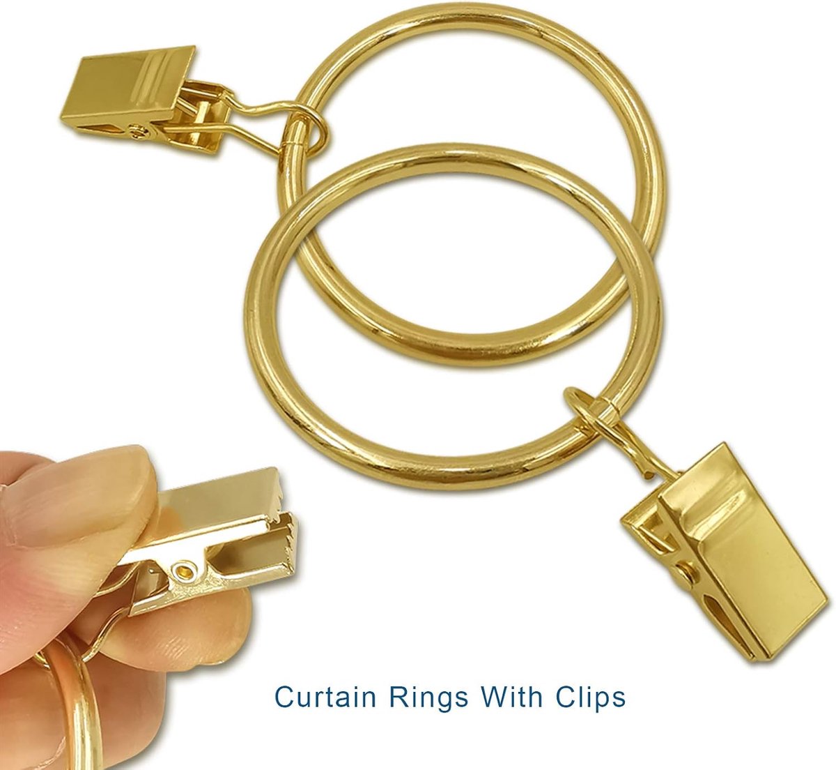 Metal Curtain Hooks with Clamps and Rings - 40 Pieces - Drapery Clip Hooks - Metal Curtain Rings - Decorative Curtain Rod Clips - Hooks - Shower Curtain Hanging Hooks with Clamp - Metal Curtain Rings with Clips - Gold - Image 5