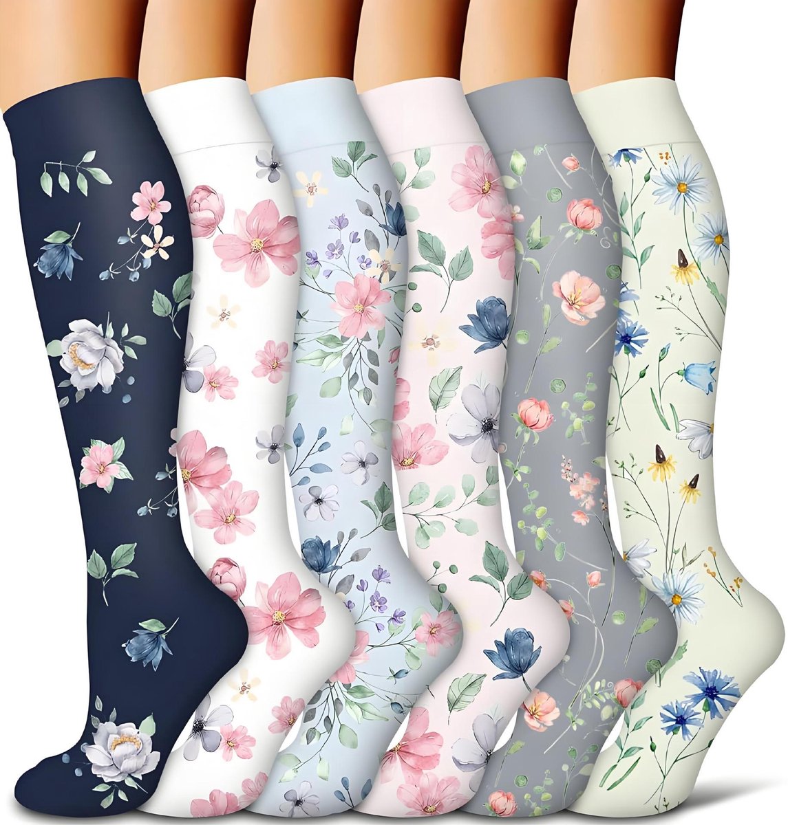 Compression socks 6 pairs - compression socks for women - Sports compression stockings - Circulation compression socks - Compression socks for cycling - women's compression stockings - Stretchable - for Running, Athletic Sports - Long - S/M - Image 1