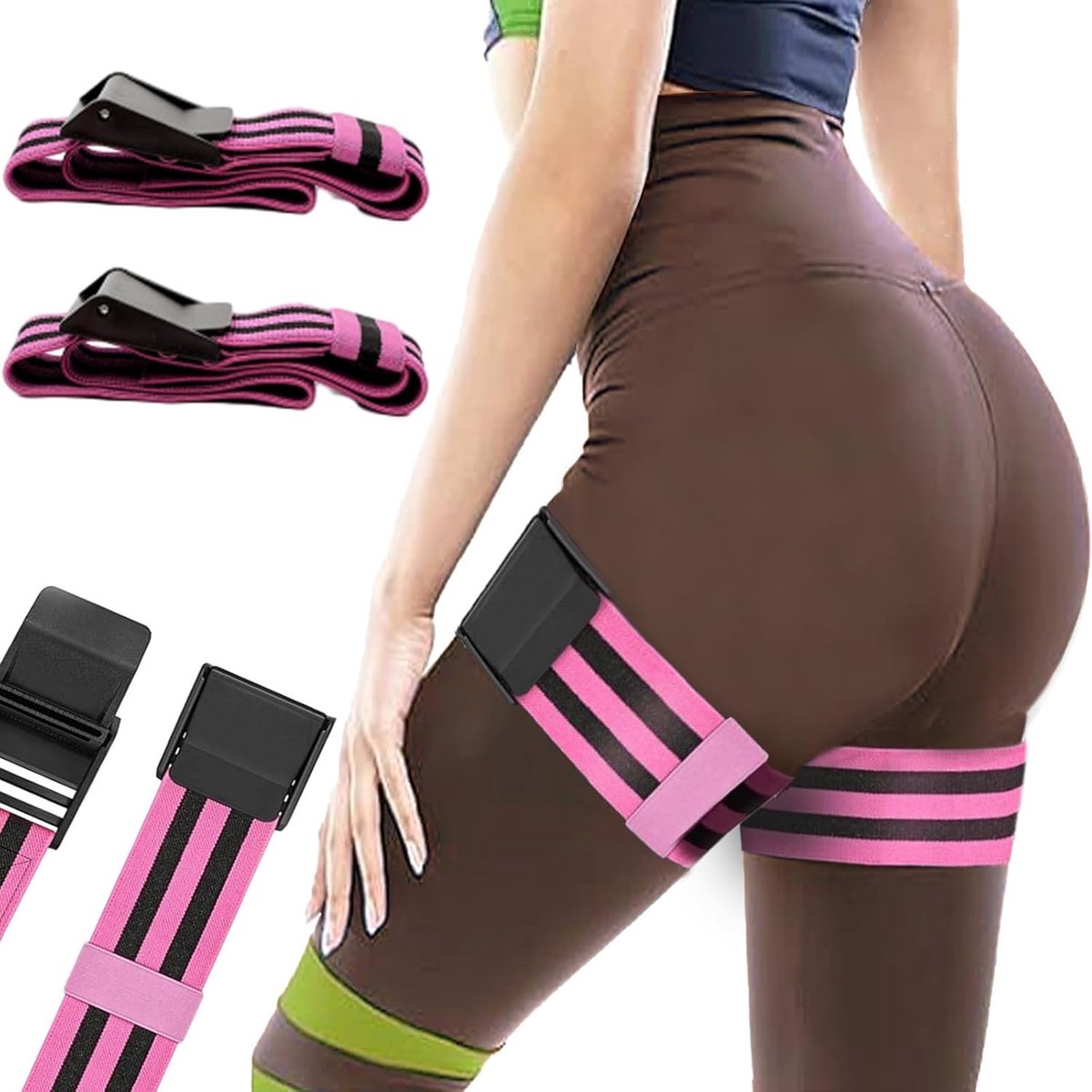 Resistance Bands - Resistance band - Booty bands - Fitness Elastic - Fitness Resistance Bands - Booty bands for training - Blood flow restriction bands - Adjustable BFR training bands - for training your glutes, squat, thighs - Pink - Image 1