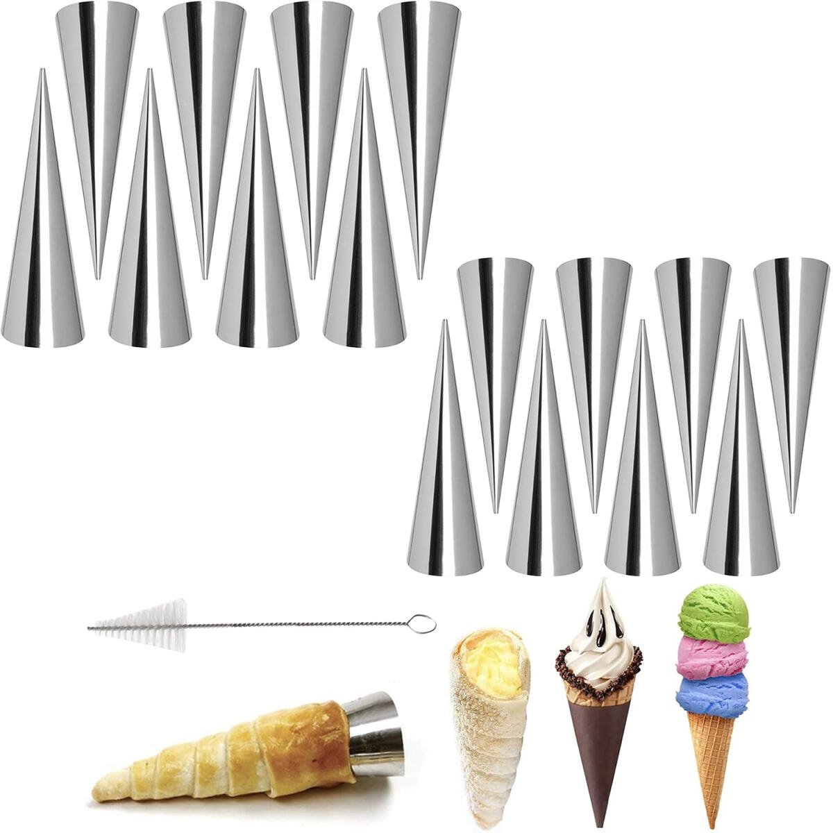 16 pieces - Croissant molds - Cream horn molds - Ice cream cone molds - Horn molds - Baking tools - Stainless steel baking pan - kitchen utensils - with cleaning brushes - for pastries, cream horns, cakes - 12.4*3.4 cm - silver - Image 1