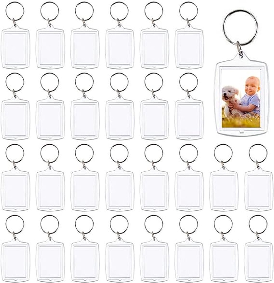 Photo Keychain - 30 Pieces - Empty Photo Frame Keychains - Transparent Clear Acrylic Keychains - Transparent - Small Photo Frames - Holds personalized, custom, and passport-sized photos measuring 1.57