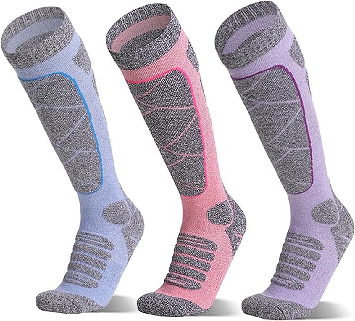 Ski Socks - 3 Pairs - Women's Socks - Sports Socks - Cotton Socks - Warm Socks Women - Long House Socks - Women's Ski Socks - Snowboard Socks - for Skiing, Snowboarding, Hiking - Size 35-39 (M) - Image 1