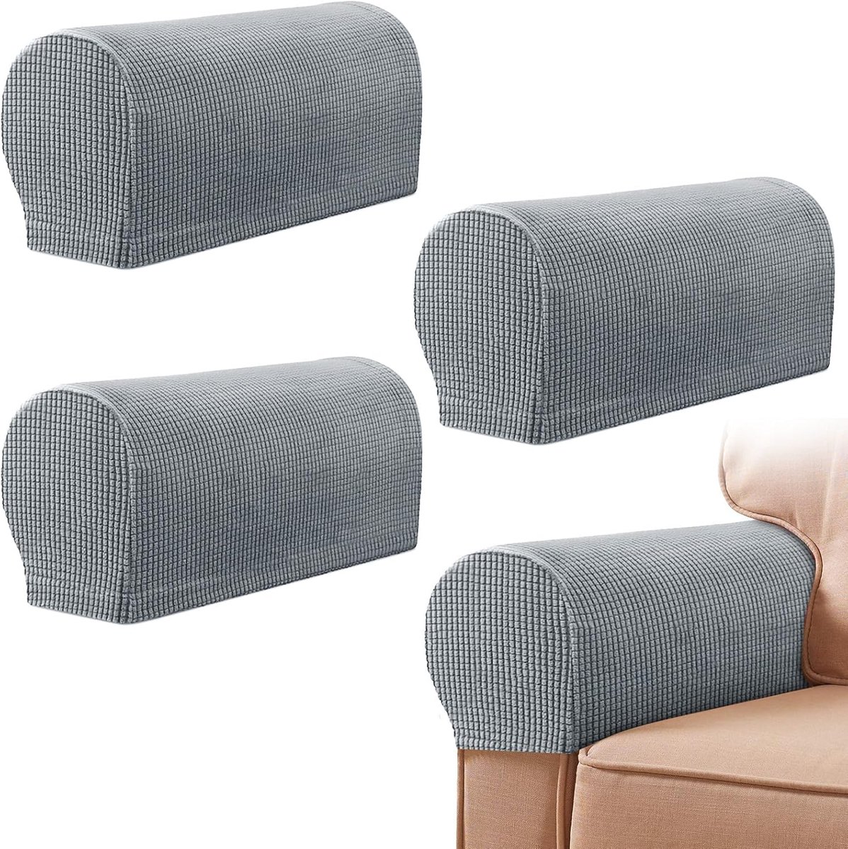 4 Pieces - Armrest Protection Covers - Protective Cover - Elastic Sofa Cover - Sofa Armrest Cover - Gloves for Sofa Armrests - Anti-Slip - Anti-Scratch - for Reclining Square, Curved, Tilted Armrest Cover - Grey - Image 1