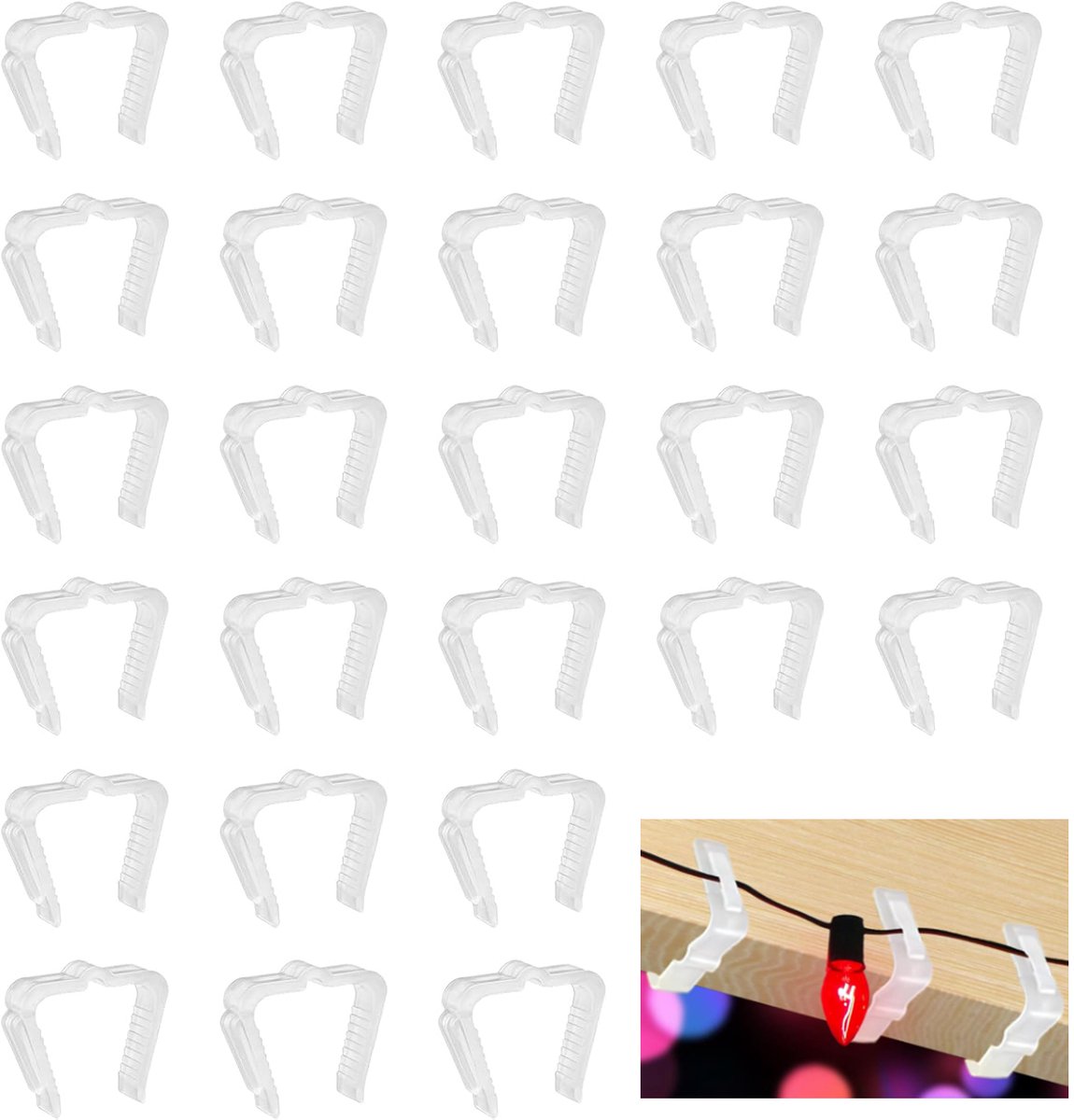 30 pieces - Christmas lighting clips - Light clips - Plastic clips - Lighting hooks - Party lighting clamps - festive string lights clips - hooks - for party decoration, gutter, fencing, roof edge - 49*42*13.7 mm - white - Image 1