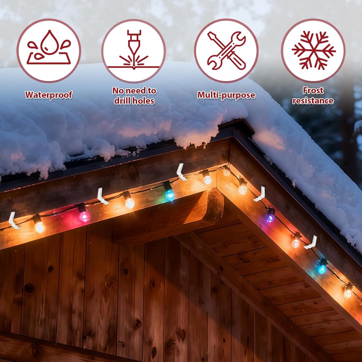 30 pieces - Christmas lighting clips - Light clips - Plastic clips - Lighting hooks - Party lighting clamps - festive string lights clips - hooks - for party decoration, gutter, fencing, roof edge - 49*42*13.7 mm - white - Image 3