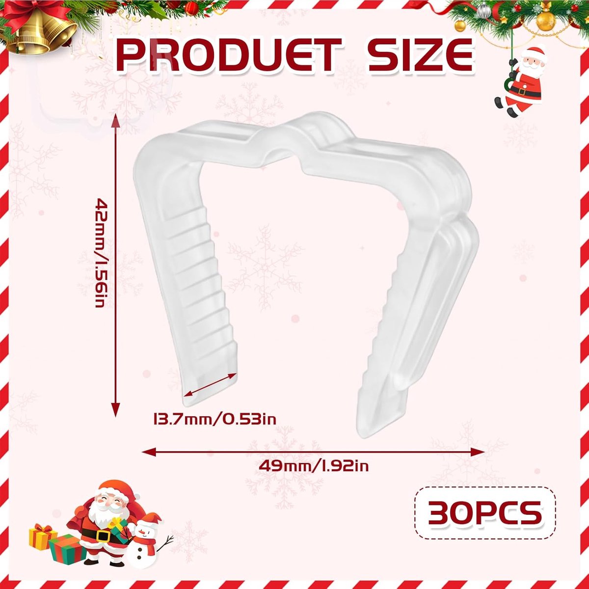 30 pieces - Christmas lighting clips - Light clips - Plastic clips - Lighting hooks - Party lighting clamps - festive string lights clips - hooks - for party decoration, gutter, fencing, roof edge - 49*42*13.7 mm - white - Image 5