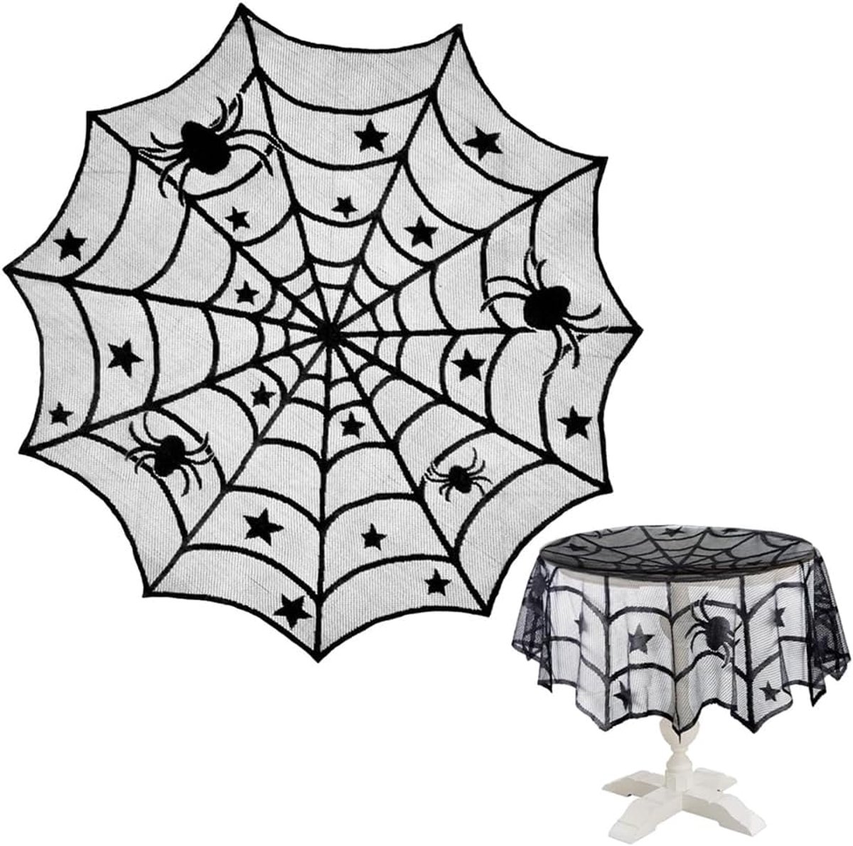 Tablecloth - 102 cm - Halloween tablecloth - table runner - round tablecloth - Halloween table decoration - black round lace spiderweb tablecloth - Interior decoration - lace tablecloth - Halloween party ornament - for Kitchen, Dining Table, Party Supplie - Image 1