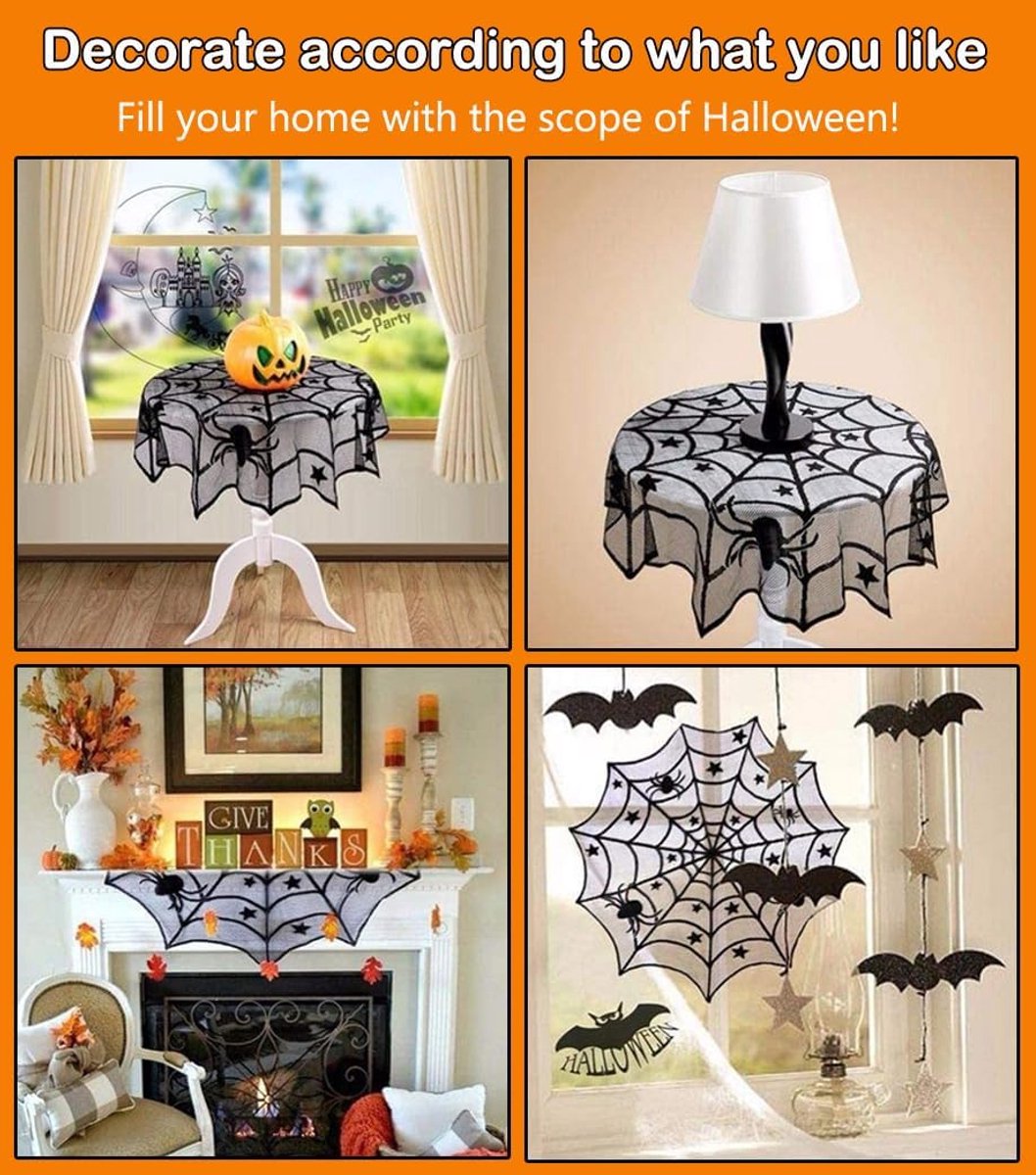 Tablecloth - 102 cm - Halloween tablecloth - table runner - round tablecloth - Halloween table decoration - black round lace spiderweb tablecloth - Interior decoration - lace tablecloth - Halloween party ornament - for Kitchen, Dining Table, Party Supplie - Image 2